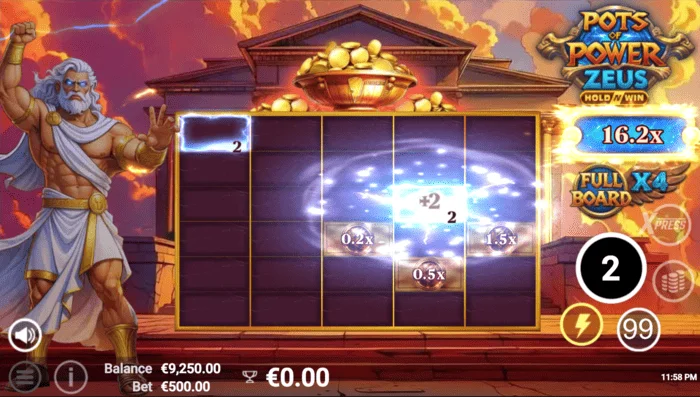 Pots of Power: Zeus – herní obrazovka v bonusovém režimu
